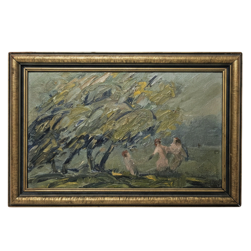 Vintage Signed Oil Painting of Impressionist Landscape