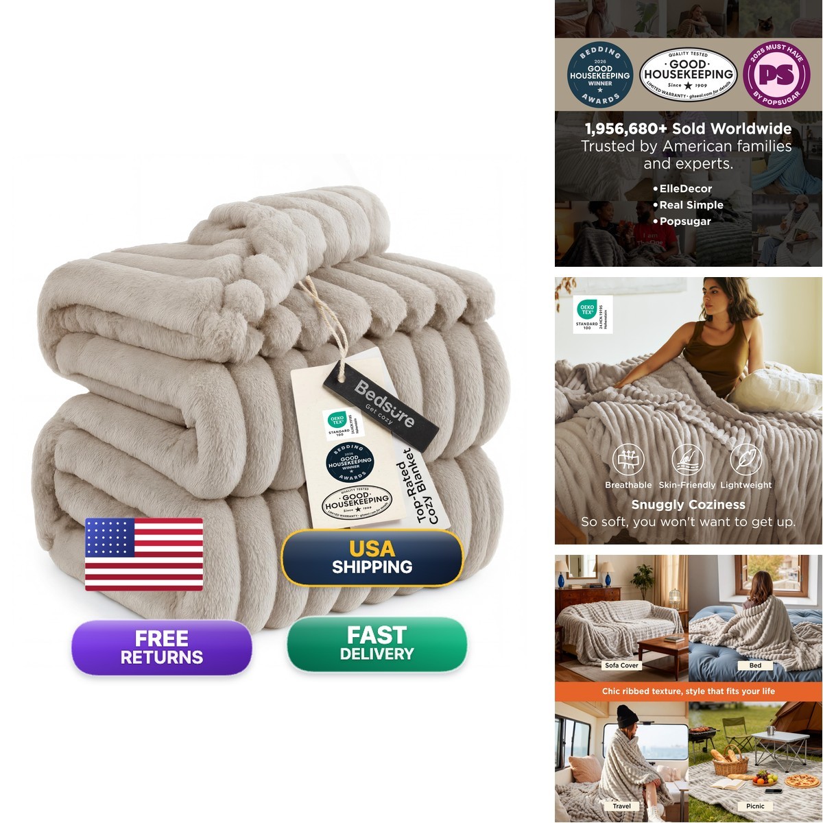 Bedsure Soft King Size Blankets For Bed Beige 108\