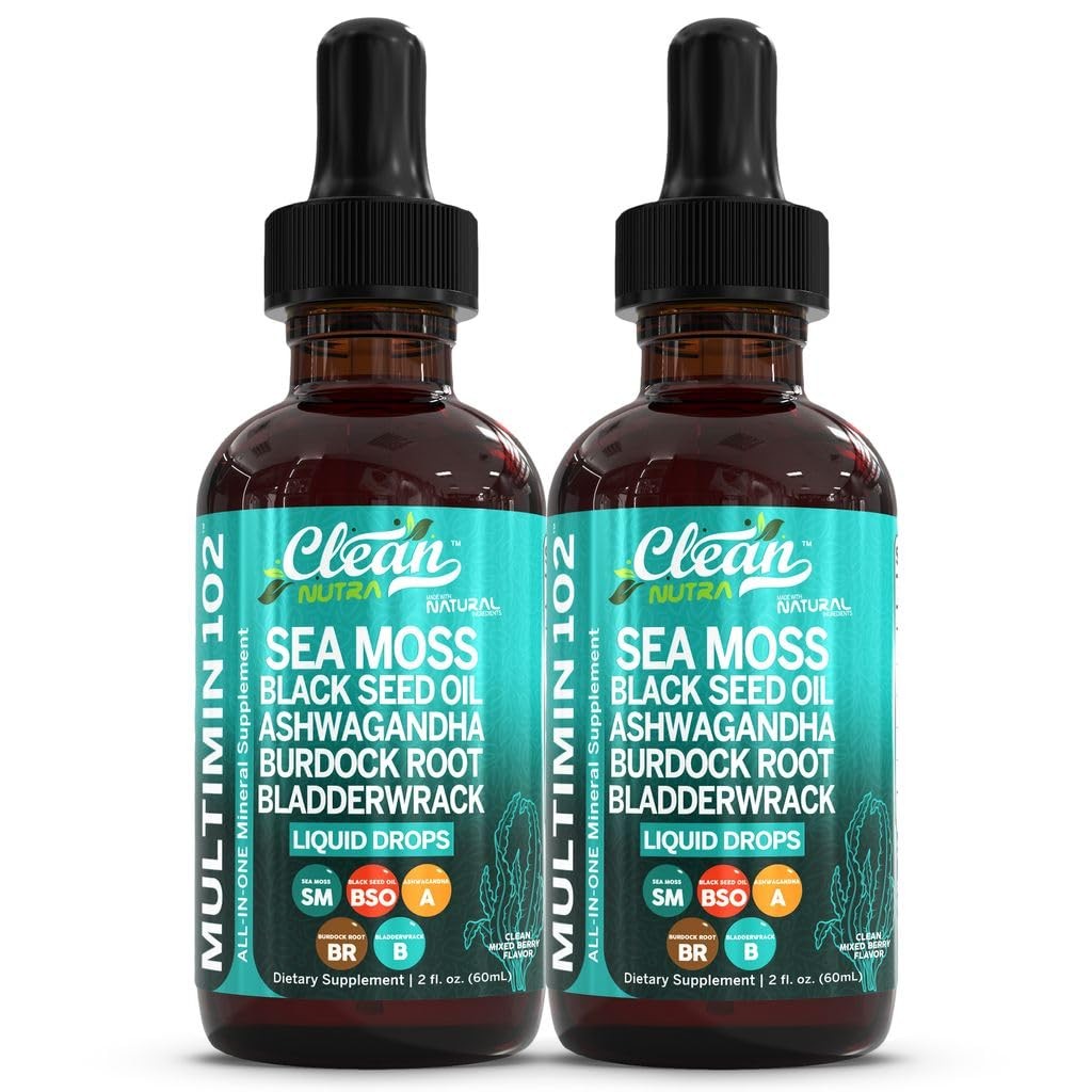 Clean Nutraceuticals Sea Moss Drops Supplement Liquid with Black Seed Oil Ashwag Clean Nutraceuticals Sea Moss Drops Supplement Liquid with Black Seed Oil Ashwag