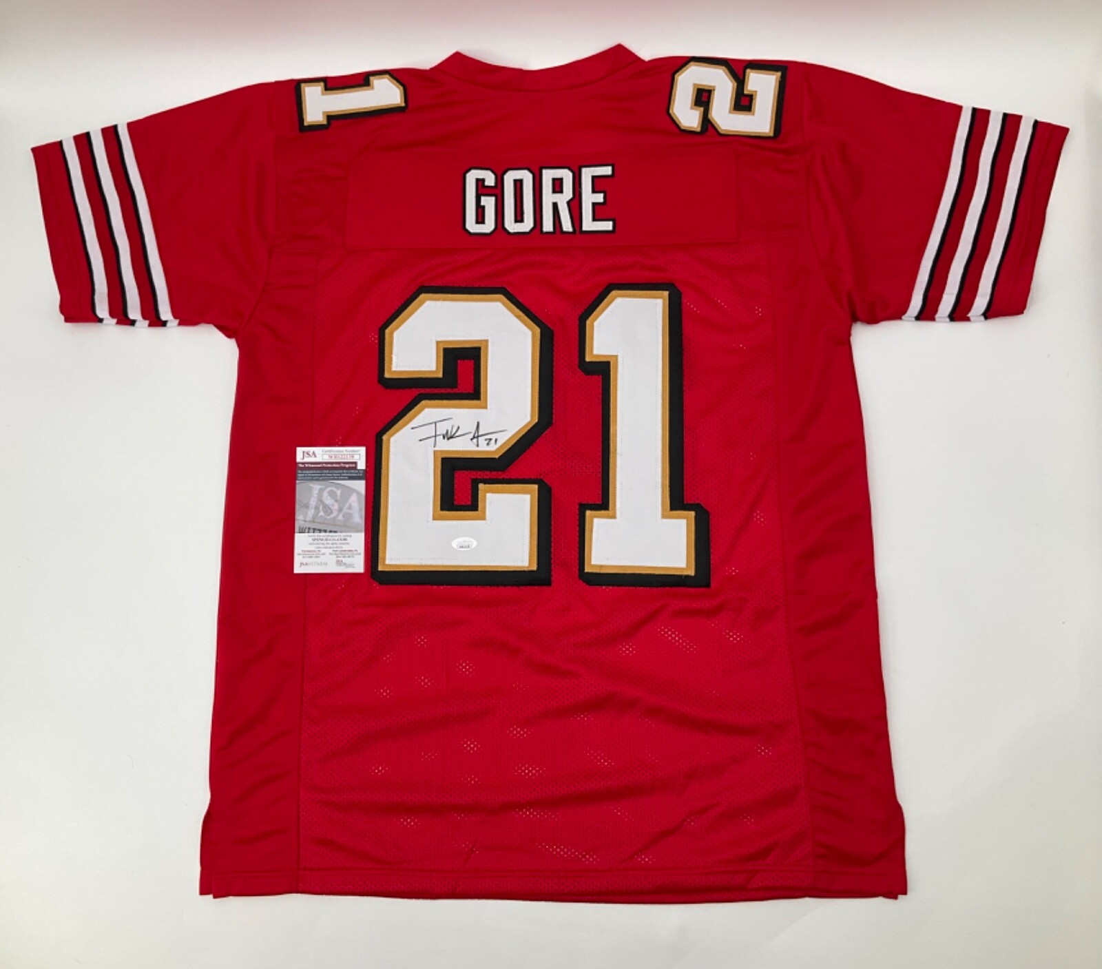 FRANK GORE SAN FRANCISCO 49ERS SIGNED CUSTOM RED JERSEY JSA WITNESS COA
