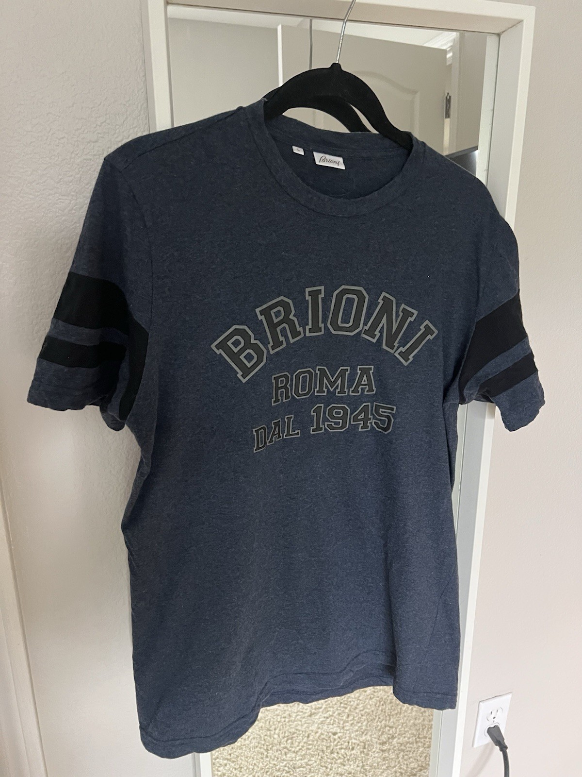 Brioni Roma Dal 1945 Men\'s Graphic T-Shirt Blue Heathered Crew Neck Size L