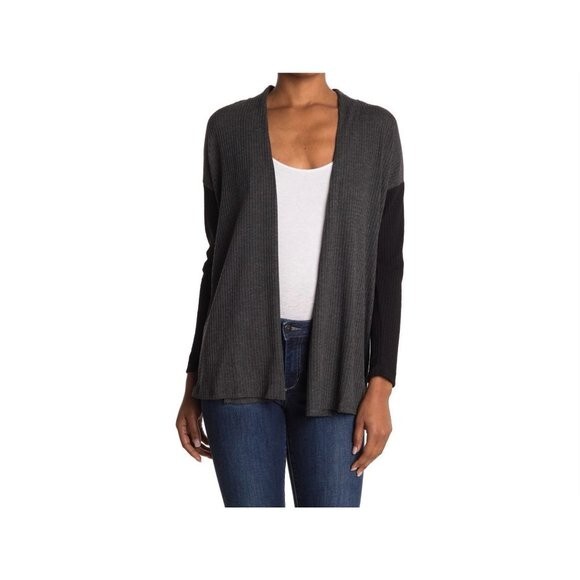 Bobeau Open Front Waffle Knit Cardigan GRAY SZ S Bobeau Open Front Waffle Knit Cardigan GRAY SZ S