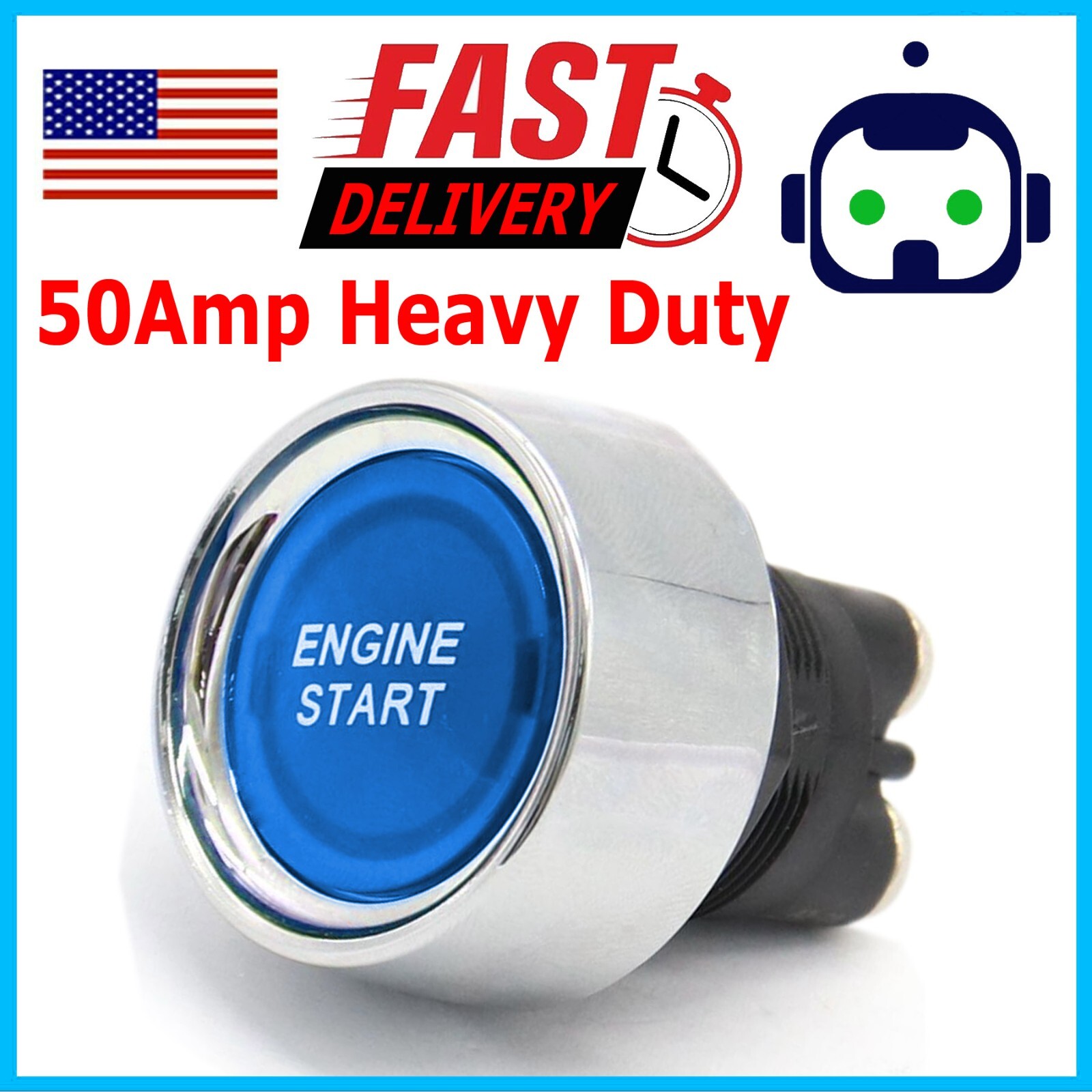 12 Volt DC LED Light Heavy-Duty Momentary Push-Button Starter Switch (50 Amps)