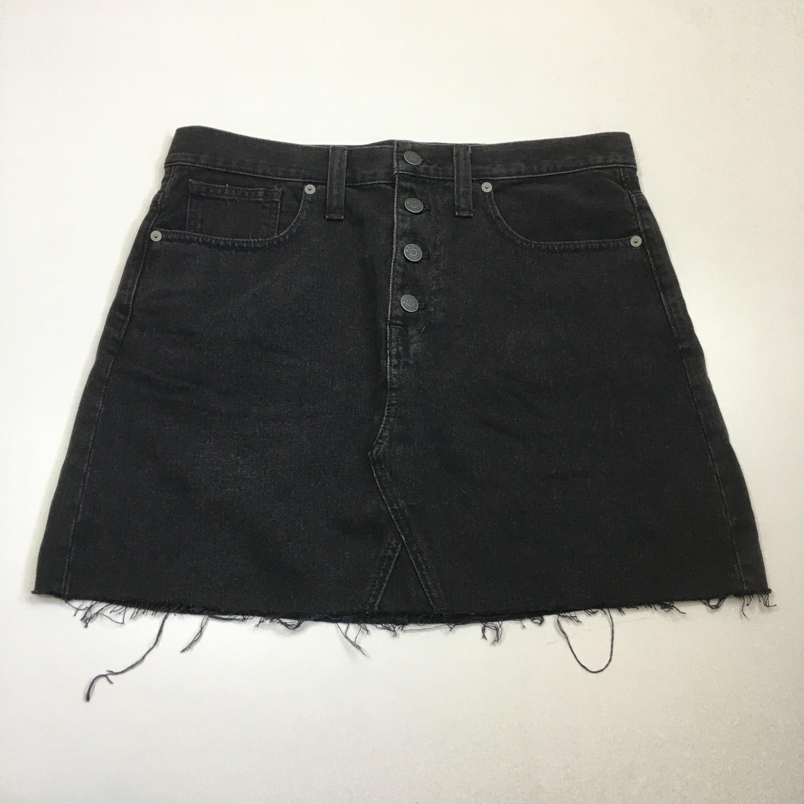 NWOT MADEWELL Black Wash Rigid A-Line Raw Edge Hem Denim Skirt Womens sz 29