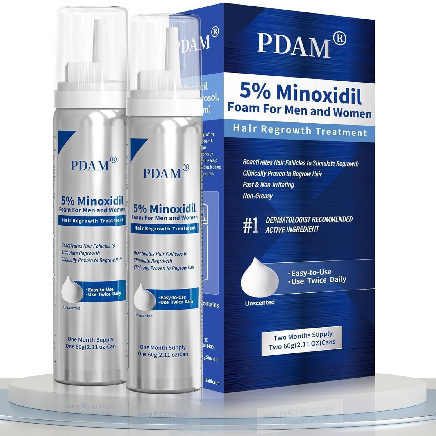 5% Minoxidil for Men and Women Foam – 2 PACK – Clinically Proven to Regrow Th...