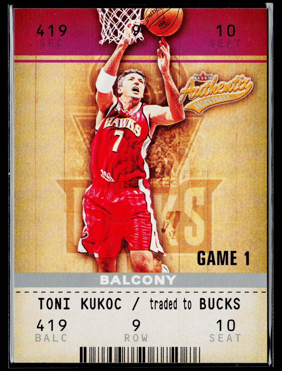 2002-03 Fleer Authentix #96 Toni Kukoc Balcony #/250 2002-03 Fleer Authentix #96 Toni Kukoc Balcony #/250