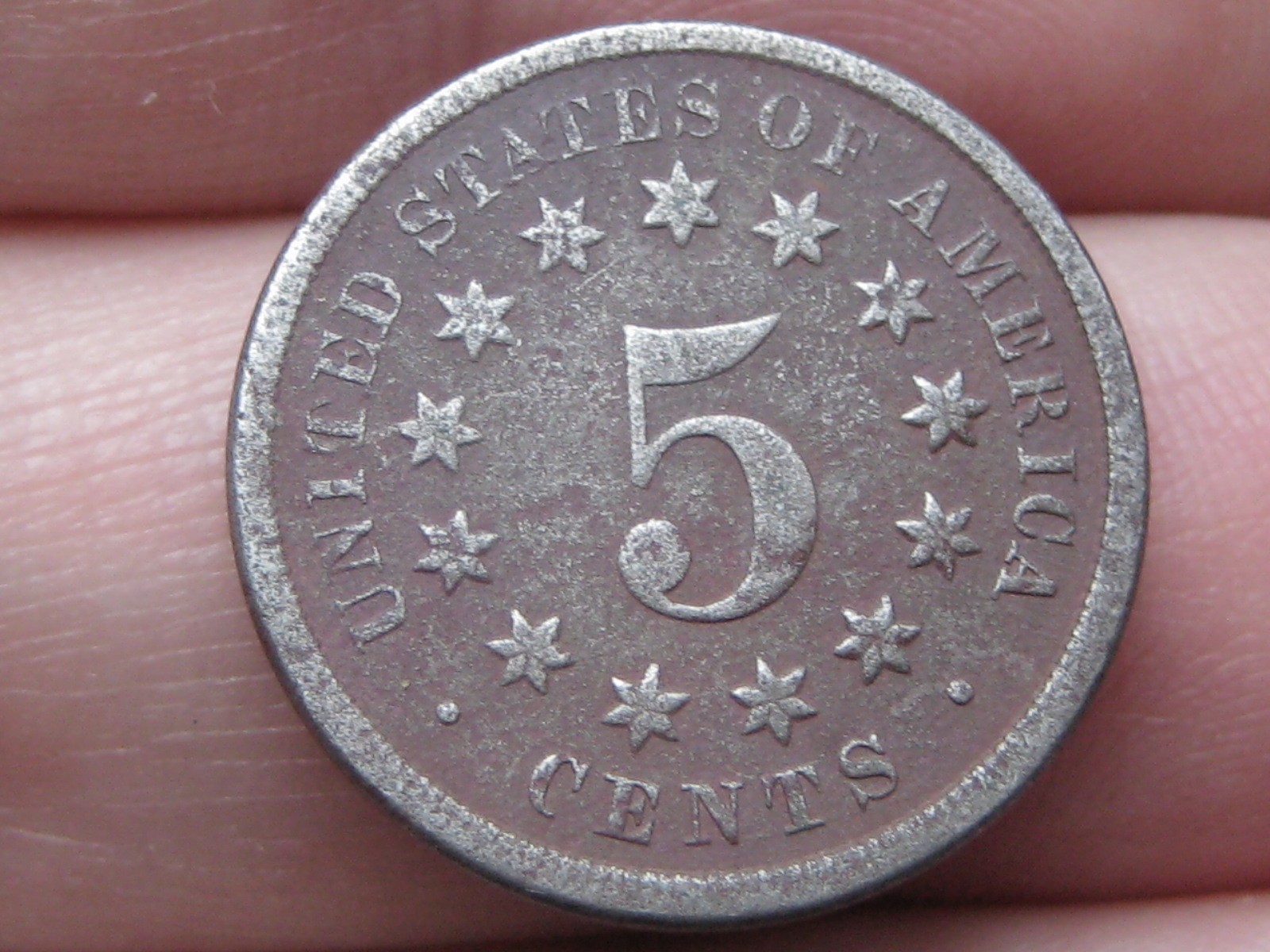 1867-1883 Shield Nickel 5 Cent Piece, No Rays, About Good Details