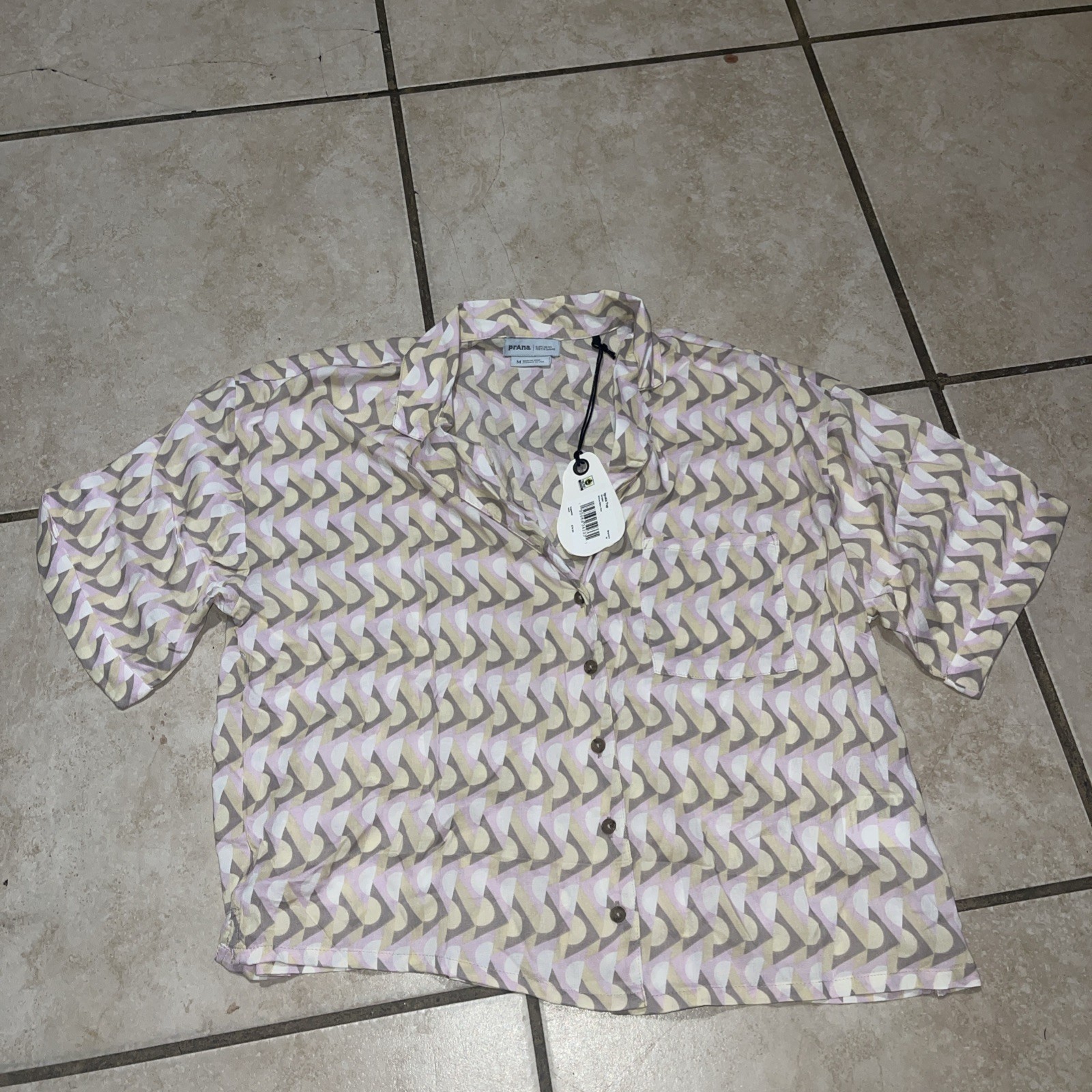 Prana Shirt Womens M Medium Pink Iguala Top Short Sleeve Boxy Button Up NWT New