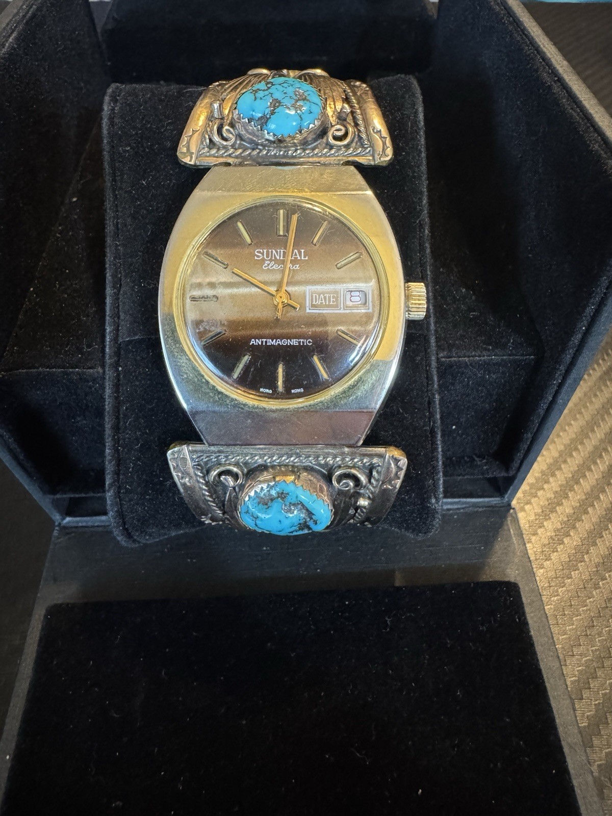 Native American Navajo Vintage Watch Ends Turquoise Coral GF Sterling And Watch Native American Navajo Vintage Watch Ends Turquoise Coral GF Sterling And Watch
