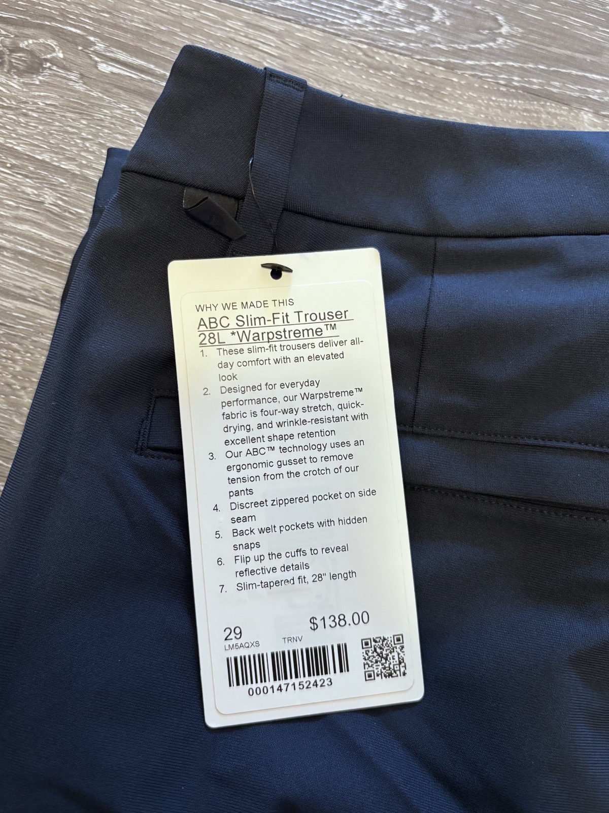 Lululemon Men\'s ABC Slim-Fit 5 Pocket Pant 30L Warpstreme Blue NWT Lululemon Men\'s ABC Slim-Fit 5 Pocket Pant 30L Warpstreme Blue NWT