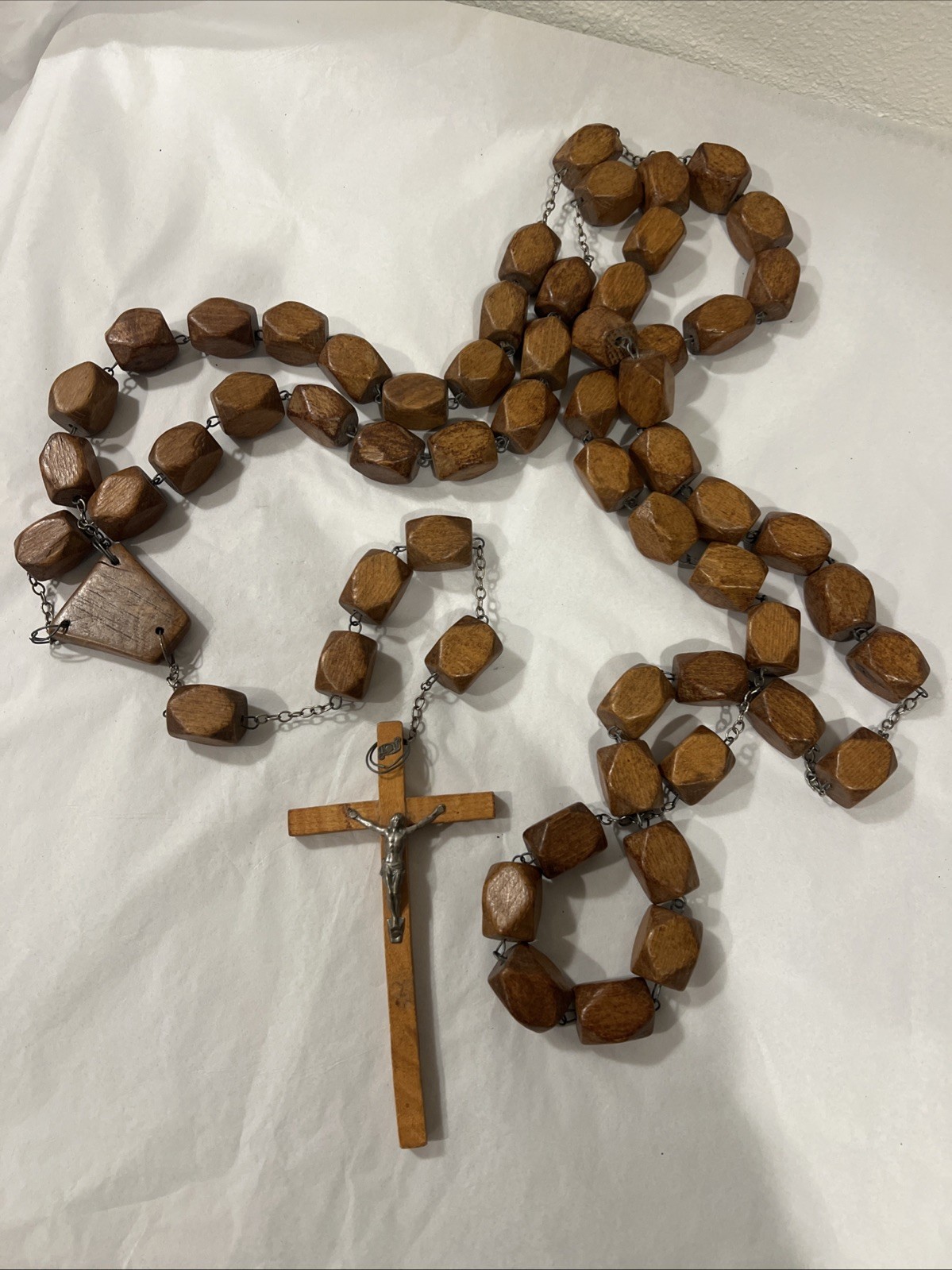 Vtg Mid Century Hand Crafted Wall Wooden Handmade Rosary Prayer Beads Cross Vtg Mid Century Hand Crafted Wall Wooden Handmade Rosary Prayer Beads Cross
