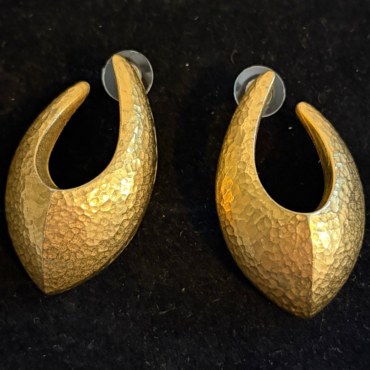 Vintage Givenchy Gold-Tone Hammered Teardrop Hoop Earrings Pierced Vintage Givenchy Gold-Tone Hammered Teardrop Hoop Earrings Pierced