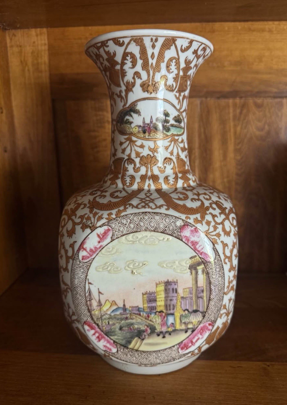 Chinese Square Falangcai Famille Rose Hand Painted Porcelain Beaker Vase Chinese Square Falangcai Famille Rose Hand Painted Porcelain Beaker Vase