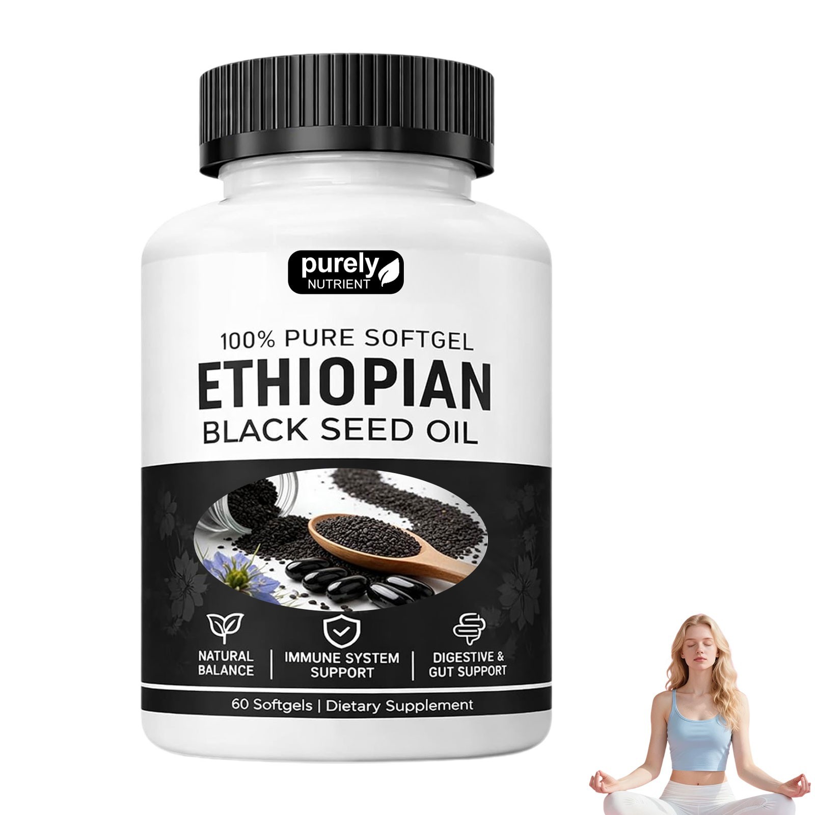 NEW Purely Nutrient Ethiopian Black Seed Oil Softgels 4.64% Thymoquinone