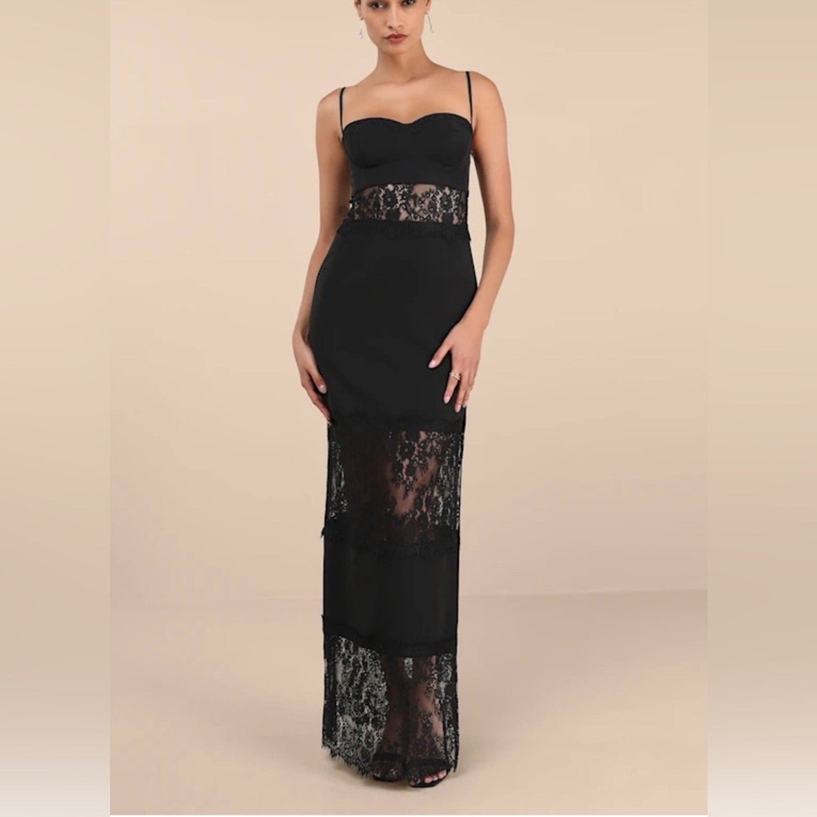 Lulus Juliana Black Lace Column Bustier Maxi Dress - Size M New With Tag