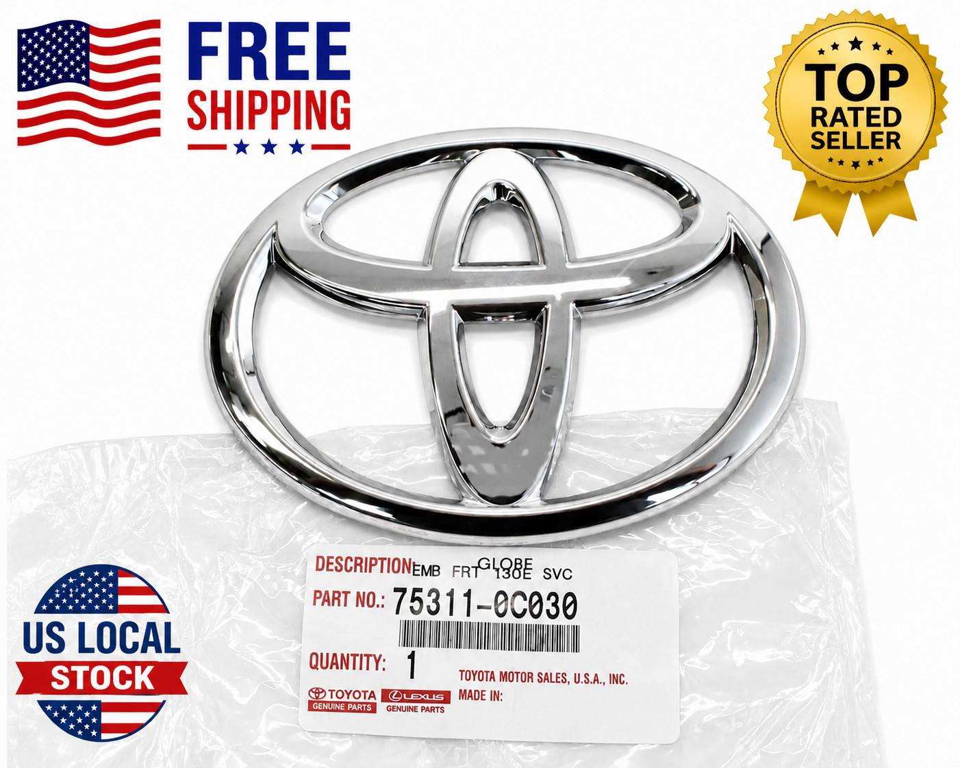 GENUINE OEM TOYOTA TUNDRA SEQUOIA CHROME FRONT GRILLE LOGO EMBLEM 75311-0C030/6\
