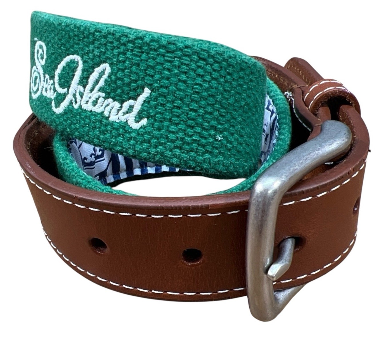 Peter Millar Canvas & Leather Golf Belt Sz 32 Green Dornick Hills Embroidered