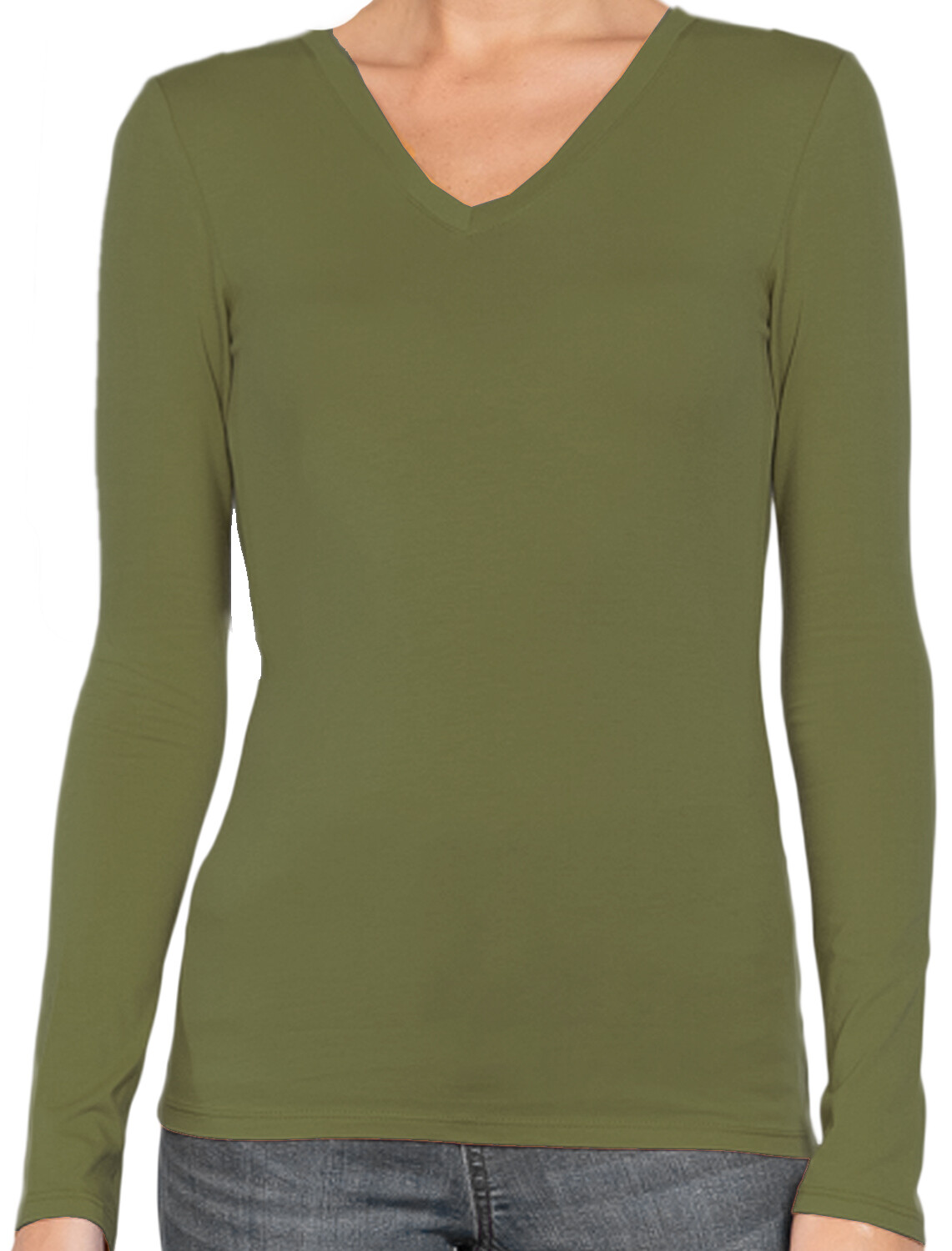 Basic Women\'s Soft  Lightweight Rayon Blend Basic V-Neck Long Sleeve T-Shirt Top