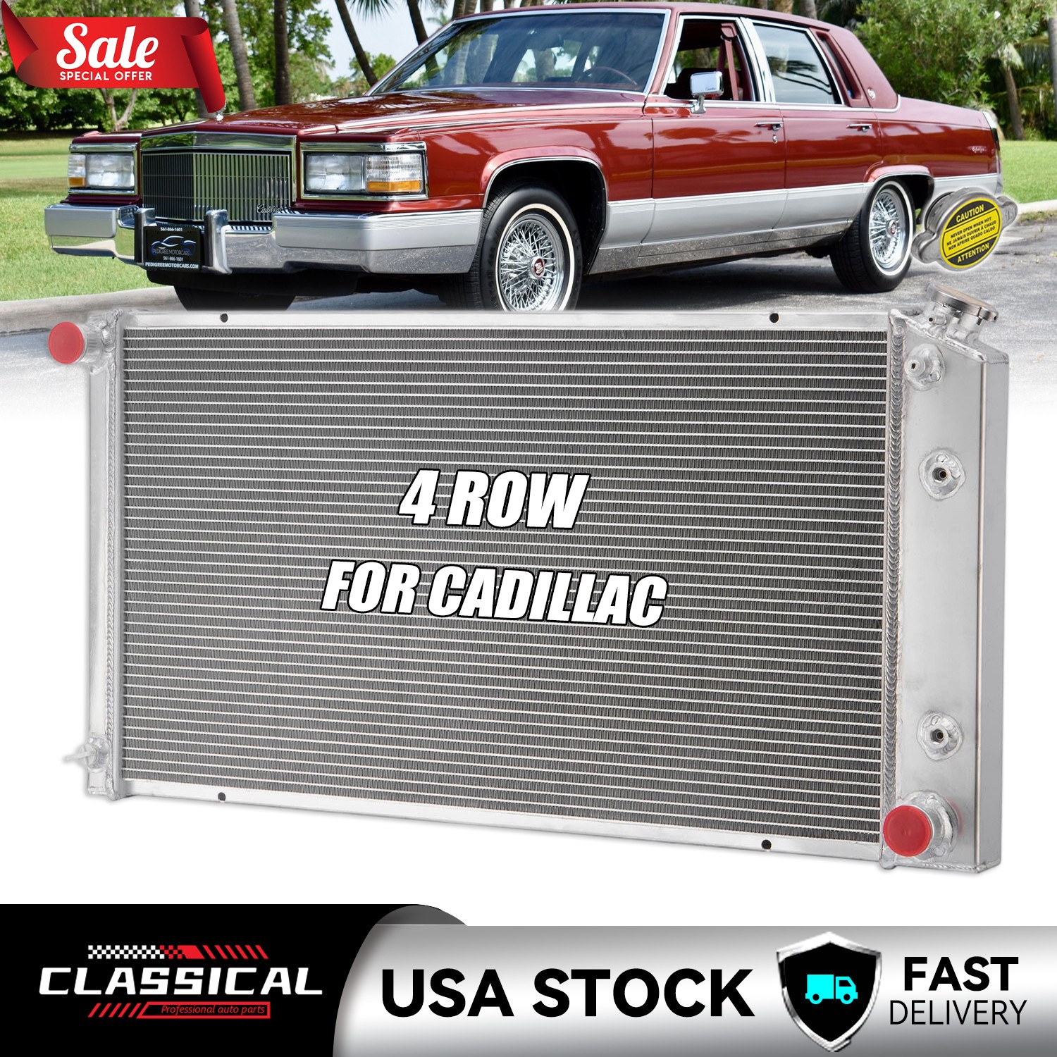 4 Row Radiator For 1977-92 Cadillac DeVille Fleetwood Pontiac Catalina 1977-79
