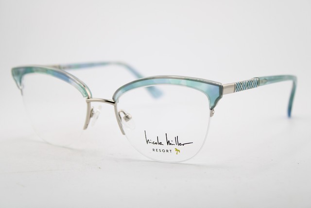 NEW NICOLE MILLER MALLORCA C03 BLUE AQUA GUNMETAL AUTHENTIC EYEGLASSES 51-18