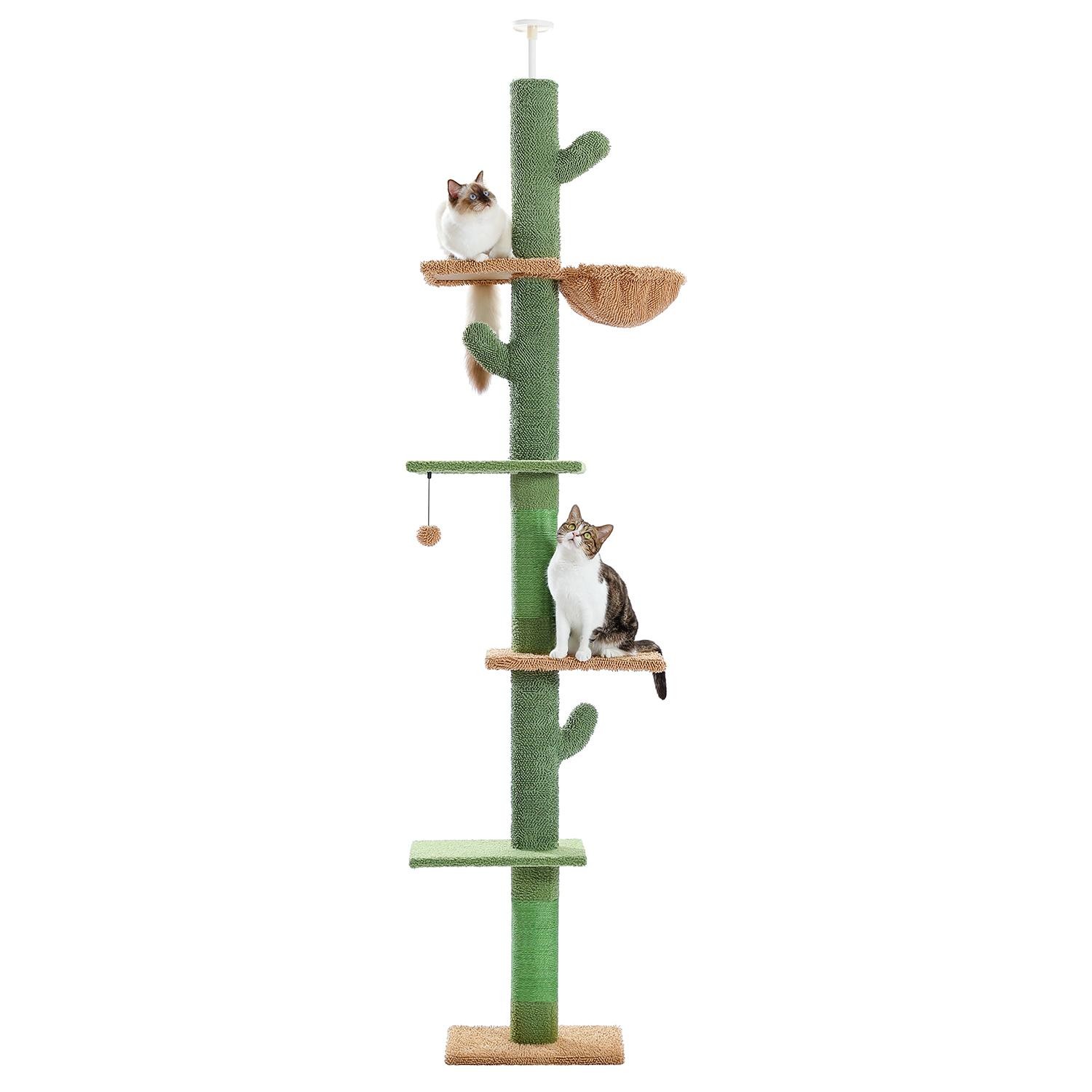 Adjustable Height Cat Tree Tower Floor To Ceiling Scratching Post Condo Hammock
