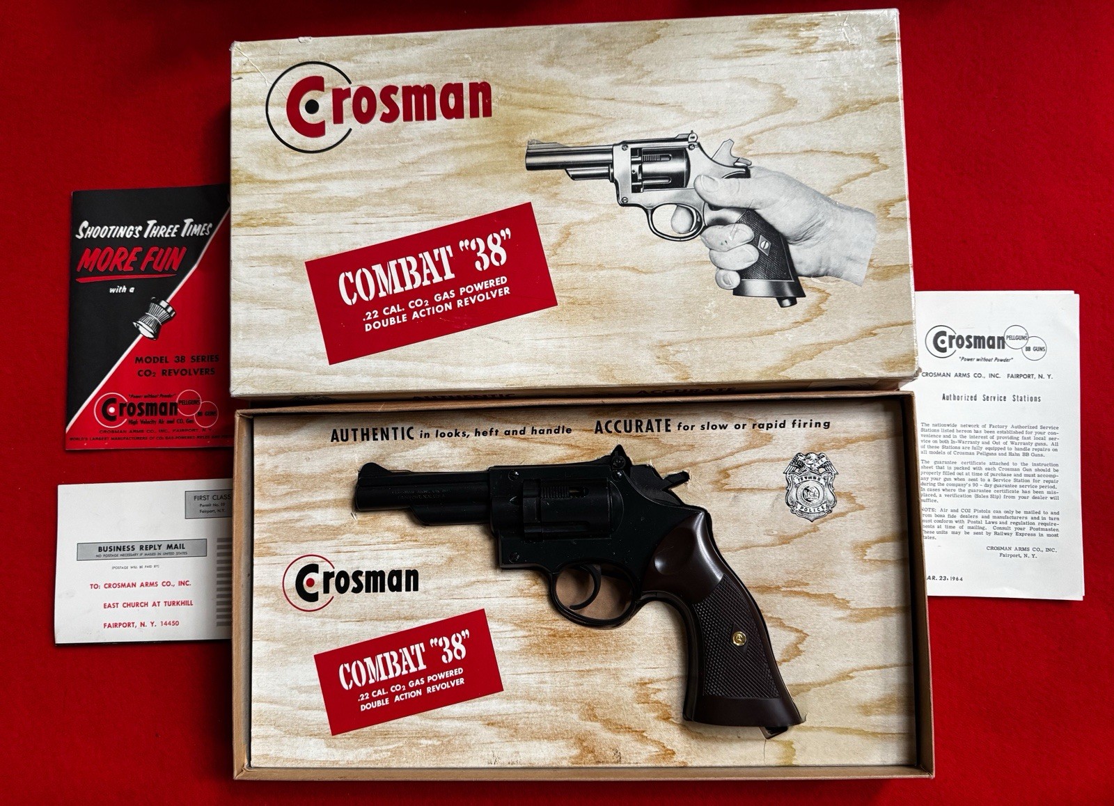 Rare NOS in Box Crosman Combat “38” .22 Air Pistol 1st Year of Production - 1964