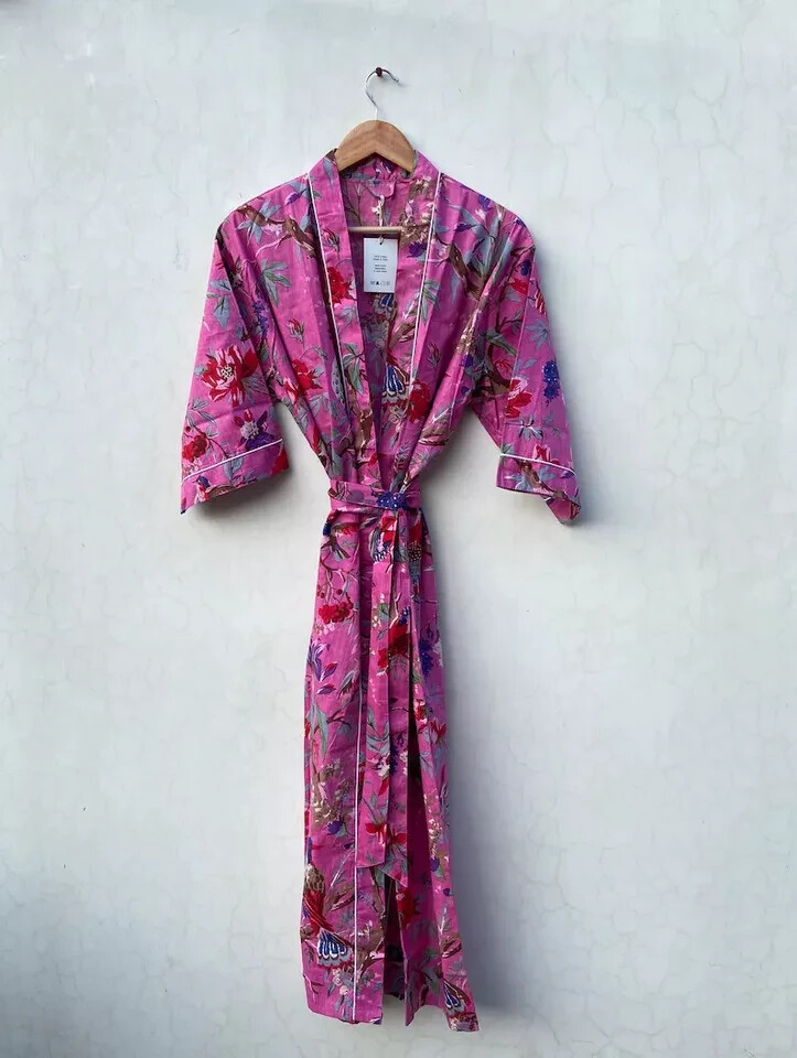 1PCs Indian Floral  Print 100% cotton robe gown Hippie women maxi kimono dresses
