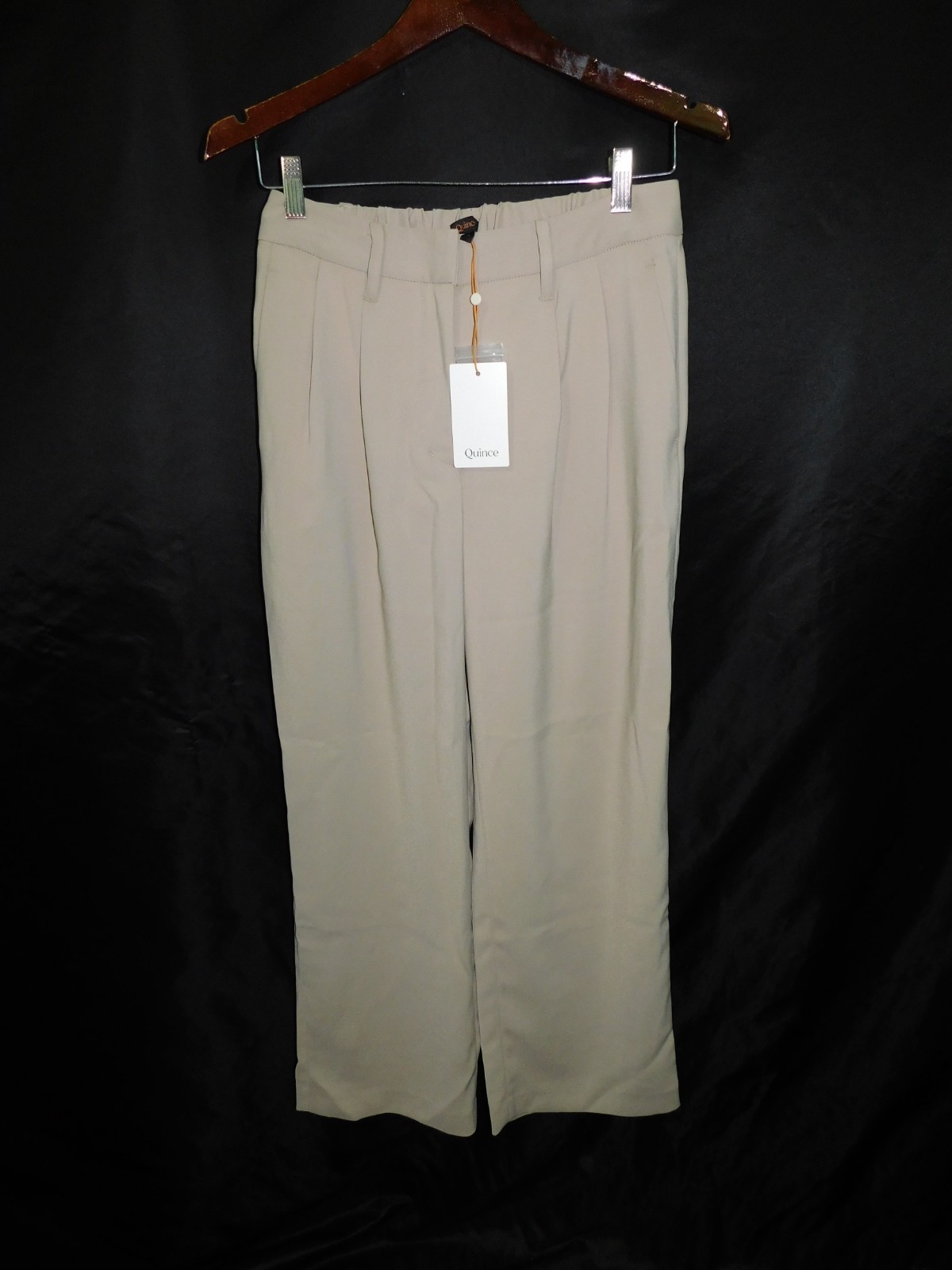 Quince Size 6 NWT Beige Stretch Crepe Pleated Wide Leg Pants High Rise Elastic