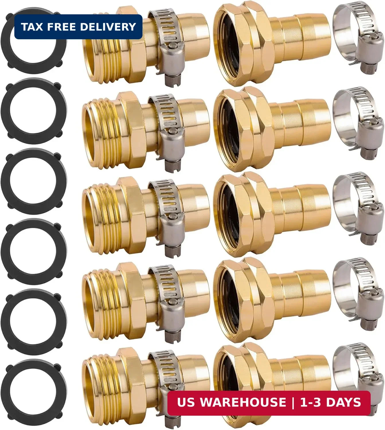5 Set Garden Hose Repair Connector Kit with Clamps, Fit for 3/4\