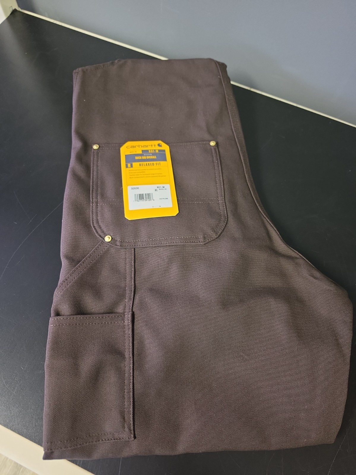 CARHARTT ICONIC R01-M DUCK BIB OVERALL: DARK BROWN: NEW WITH TAGS: SIZE 32X30