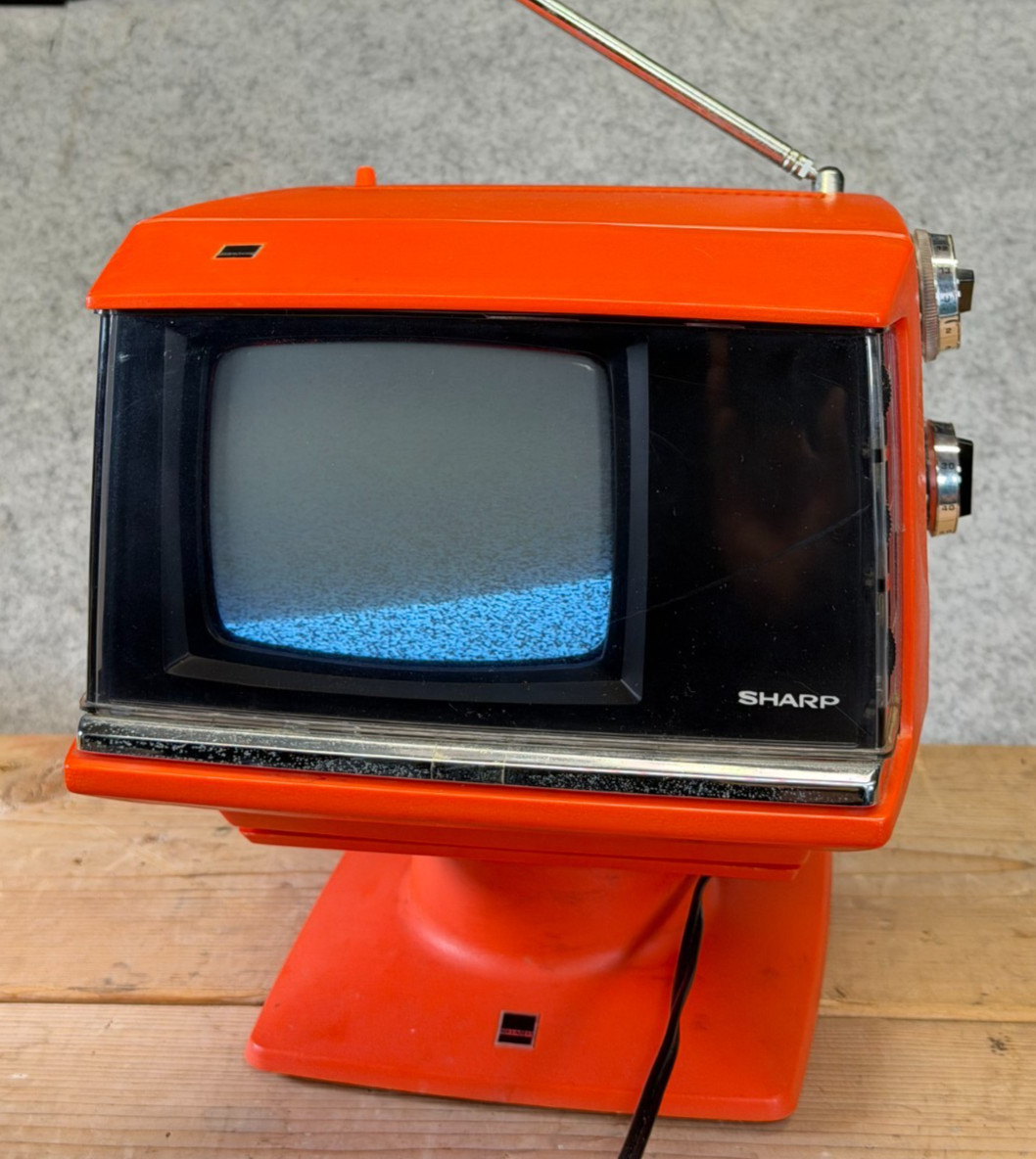 Sharp 3S-111R Vintage CRT Portable TV Japan ORANGE TESTED VTG MCM 70\'s Sharp 3S-111R Vintage CRT Portable TV Japan ORANGE TESTED VTG MCM 70\'s