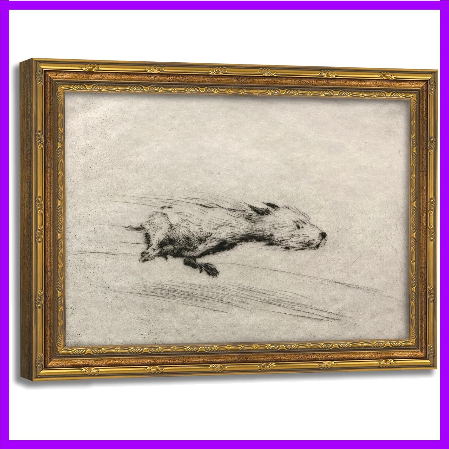 Charming Vintage Gold Framed Dog Wall Art - Perfect for Living Rooms & Gifts