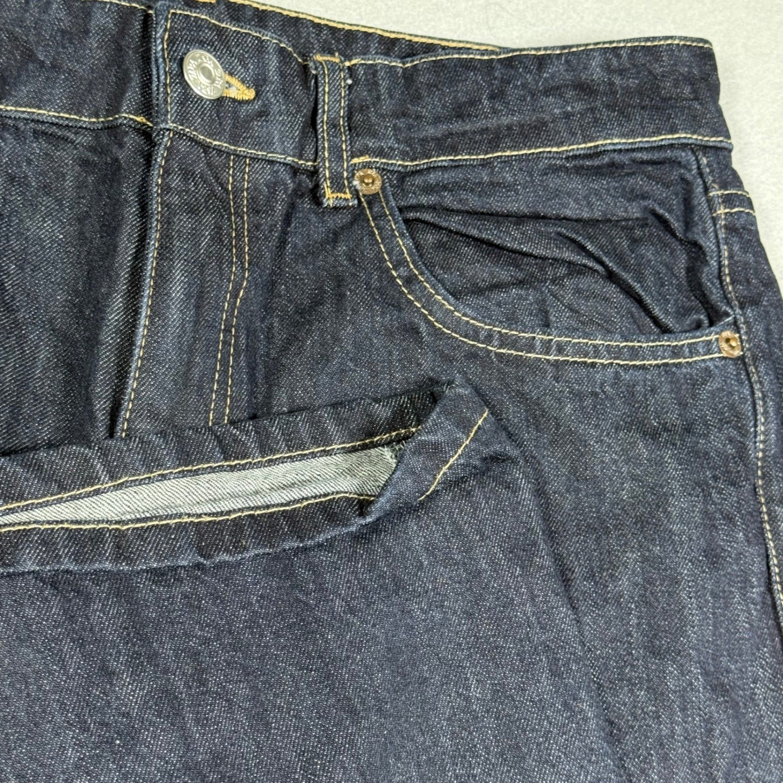 Zara Dark Wash Straight Leg Denim Jeans Indigo High Waisted Cotton Womens 10
