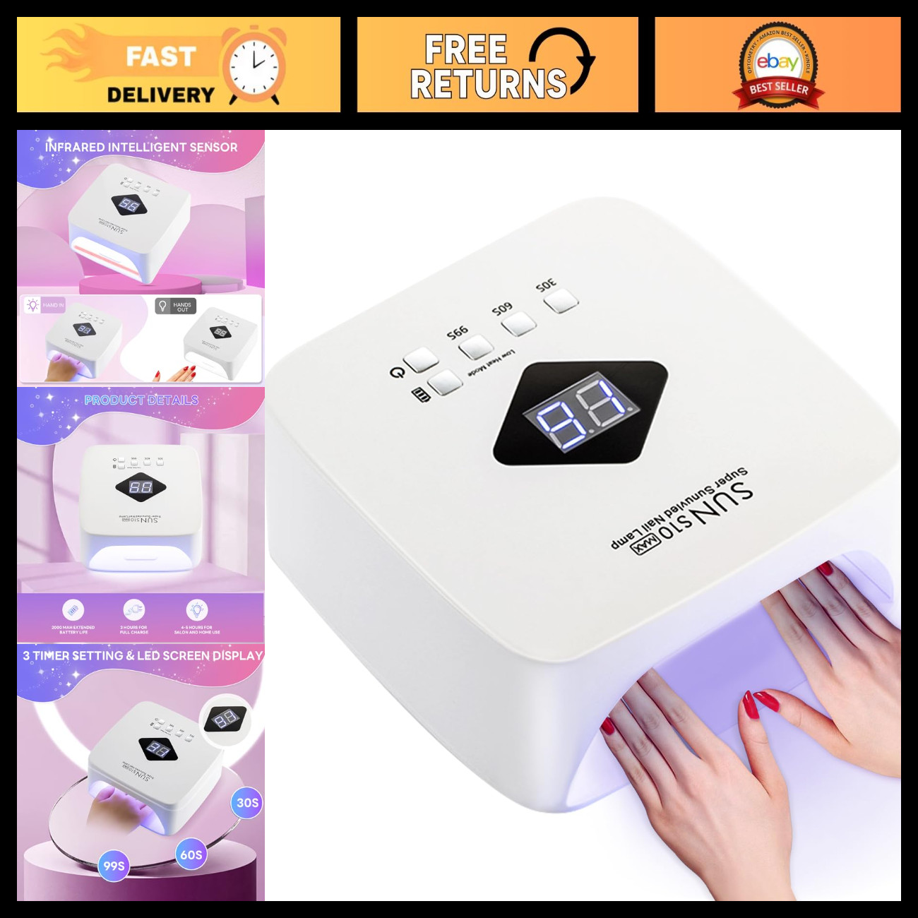 120W Cordless Nail Lamp - Rechargeable UV LED Nail Dryer, 3 Timer Modes, Portabl