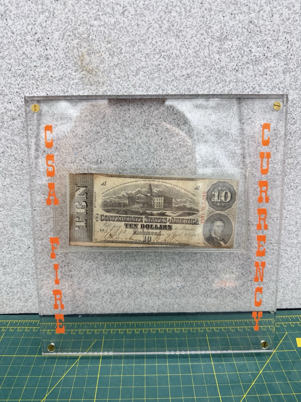 1863 $10 Confederate Note T-59 Richmond 2nd Series Framed w/ COA Atlanta Hoard