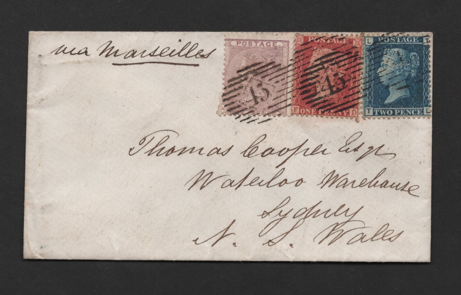 Uk Gb 1861 To Sydney, New South Wales Via Marseilles Franked Queen Issues