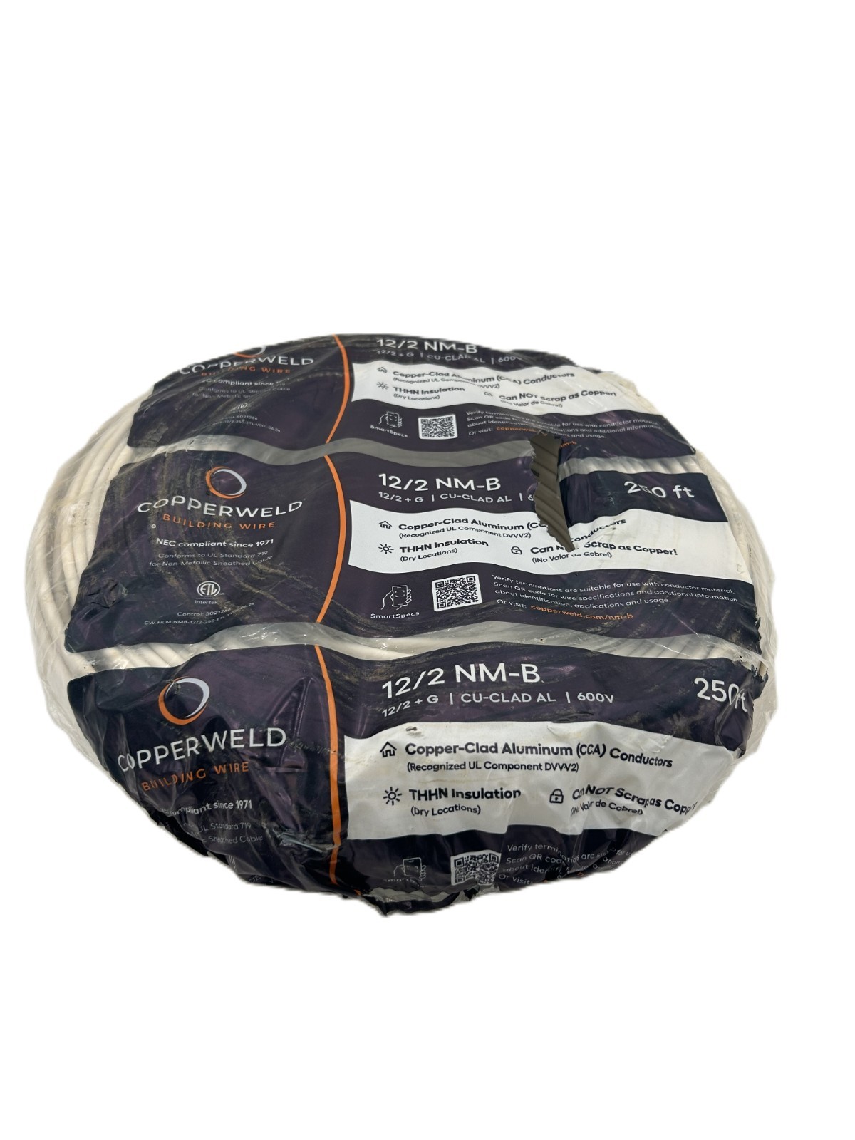Copperweld 12/2 NM-B Solid Copper Clad Aluminum Wire 250ft 600V
