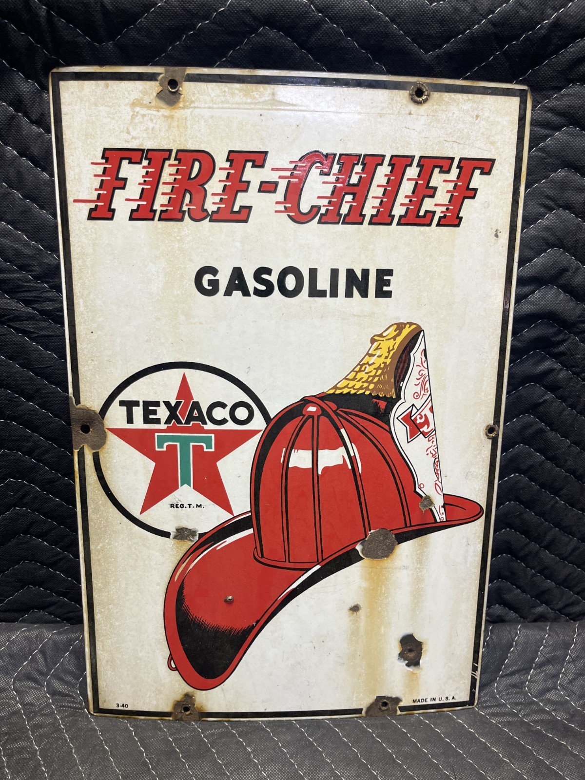 Vintage 1940 Texaco Fire Chief Gas Porcelain Pump Plate Sign (12 x 18)