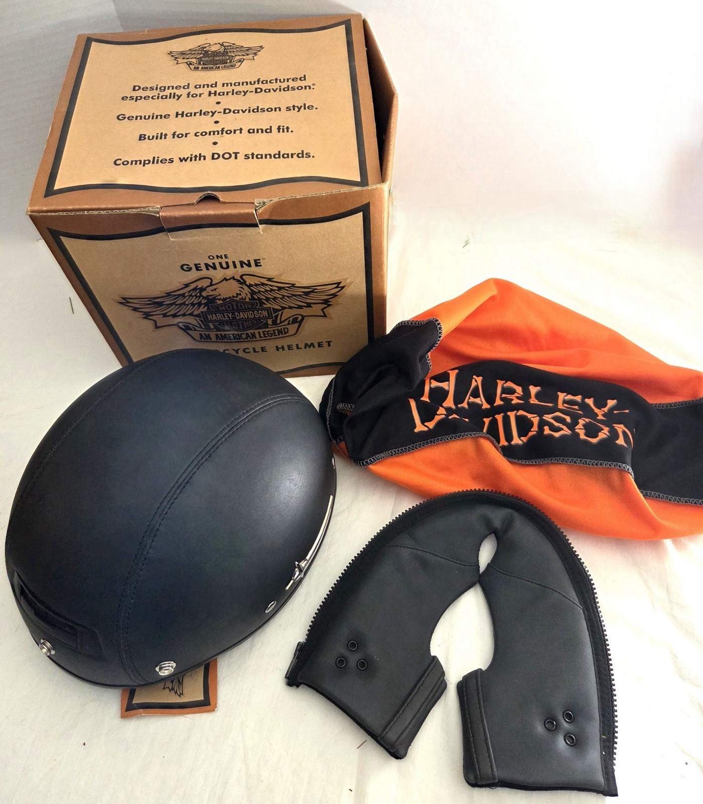 Vintage Harley Davidson Motorcycle Half Helmet XS Black DOT 1999 w/ Box