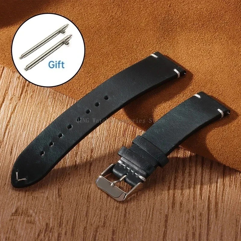 Vintage (Retro) Oil Wax Genuine Leather Watch Band Thin Cowhide Strap 18-24mm