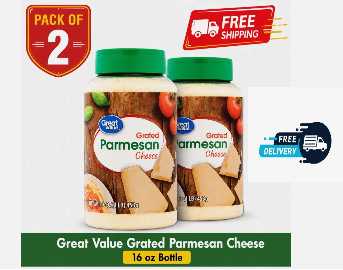 Great Value Grated Parmesan Cheese, 16 oz Each Pack OF 2 Free & Fast Shipping