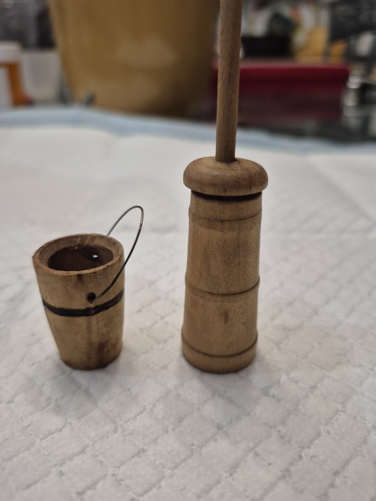 Antique Schoenhut accessory, wood milk pail ONLY orig. finish (age crack) AS IS