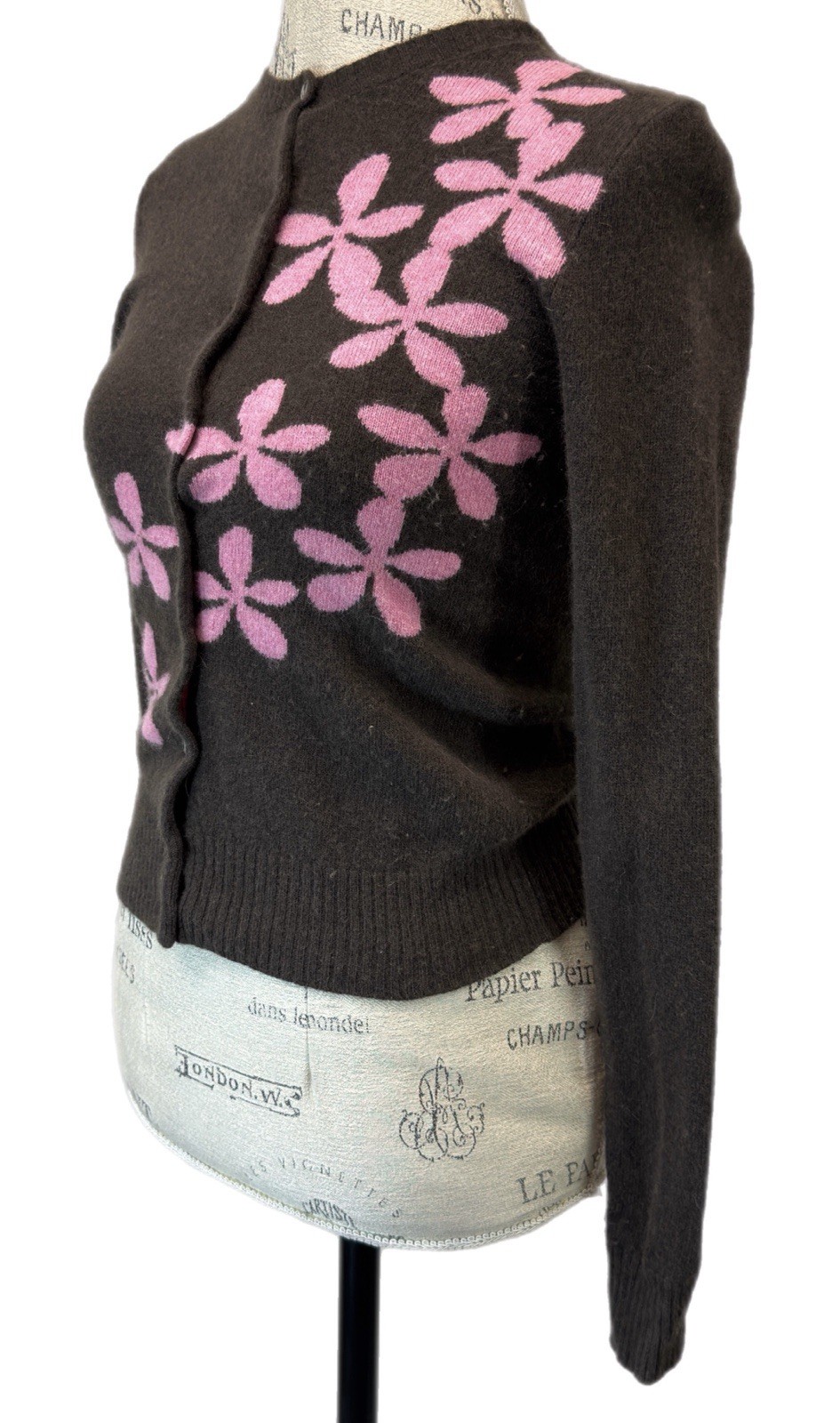 J.Crew Brown Pink Floral Cardigan Sweater Womens Buttons Long Sleeve Size XS