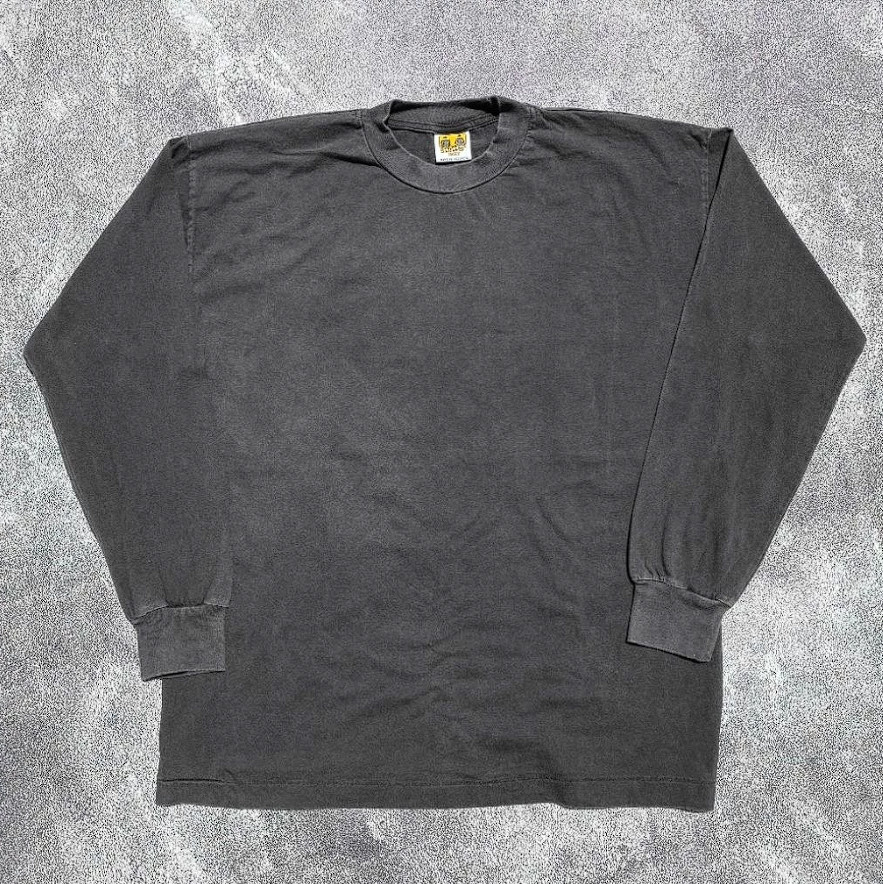Vintage Faded Black T shirt Blank 90s Style Single Stitch Sun Faded Long Sleeve