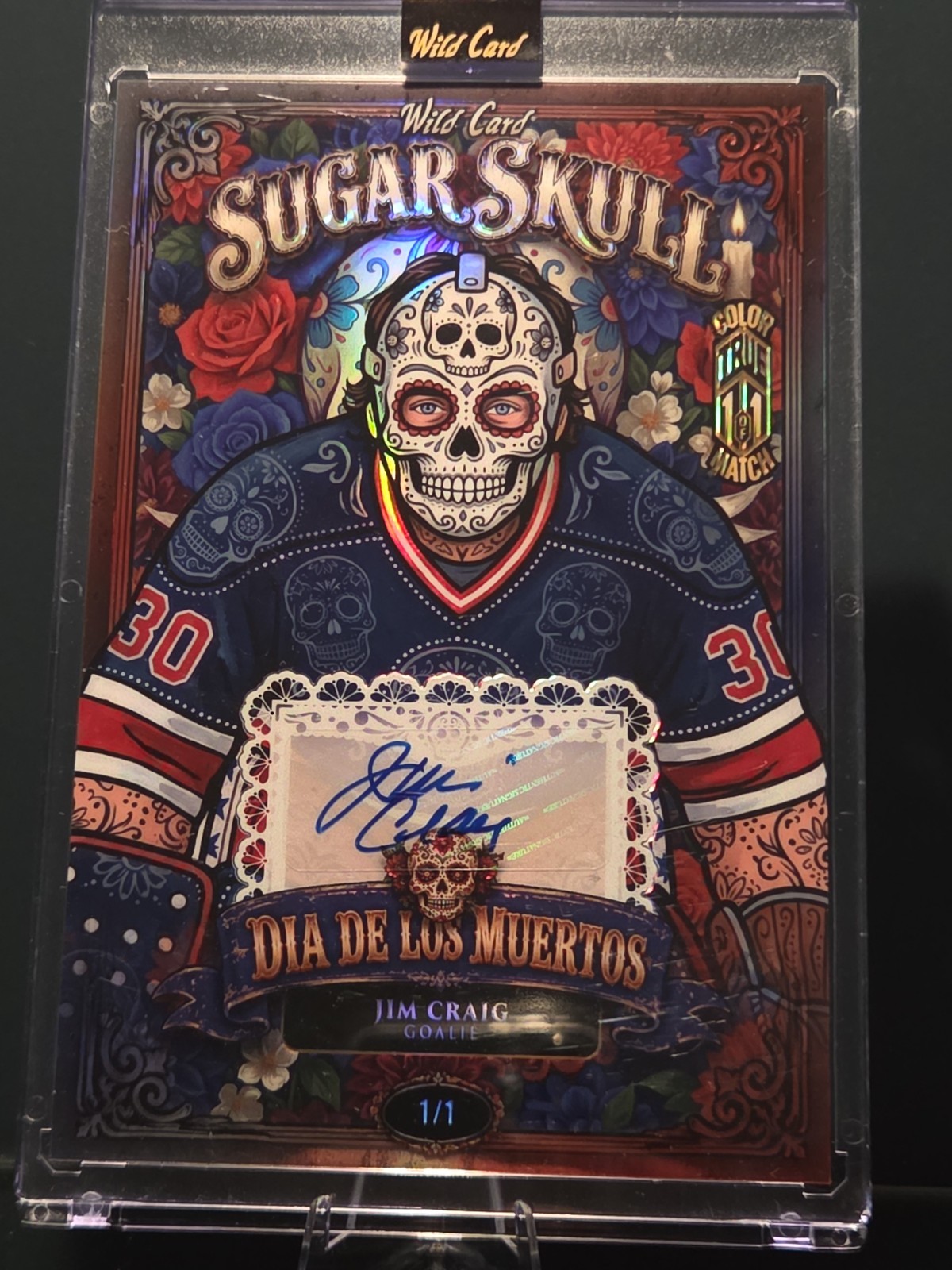 Jim Craig TRUE 1/1 COLOR MATCH AUTO Wild Card Sugar Skull Miracle on Ice Goalie