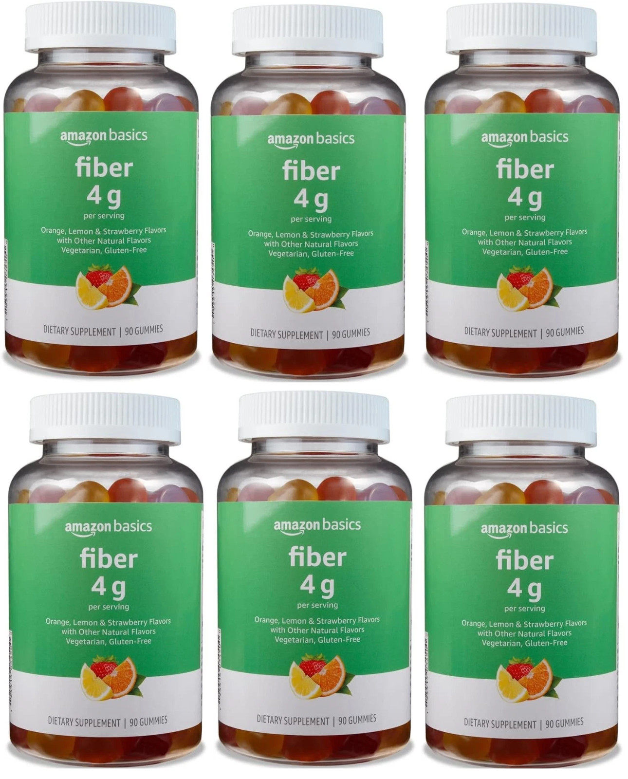 6X Amazon Basics Fiber Gummies 4g Chewable Fruit 90ct each BULK
