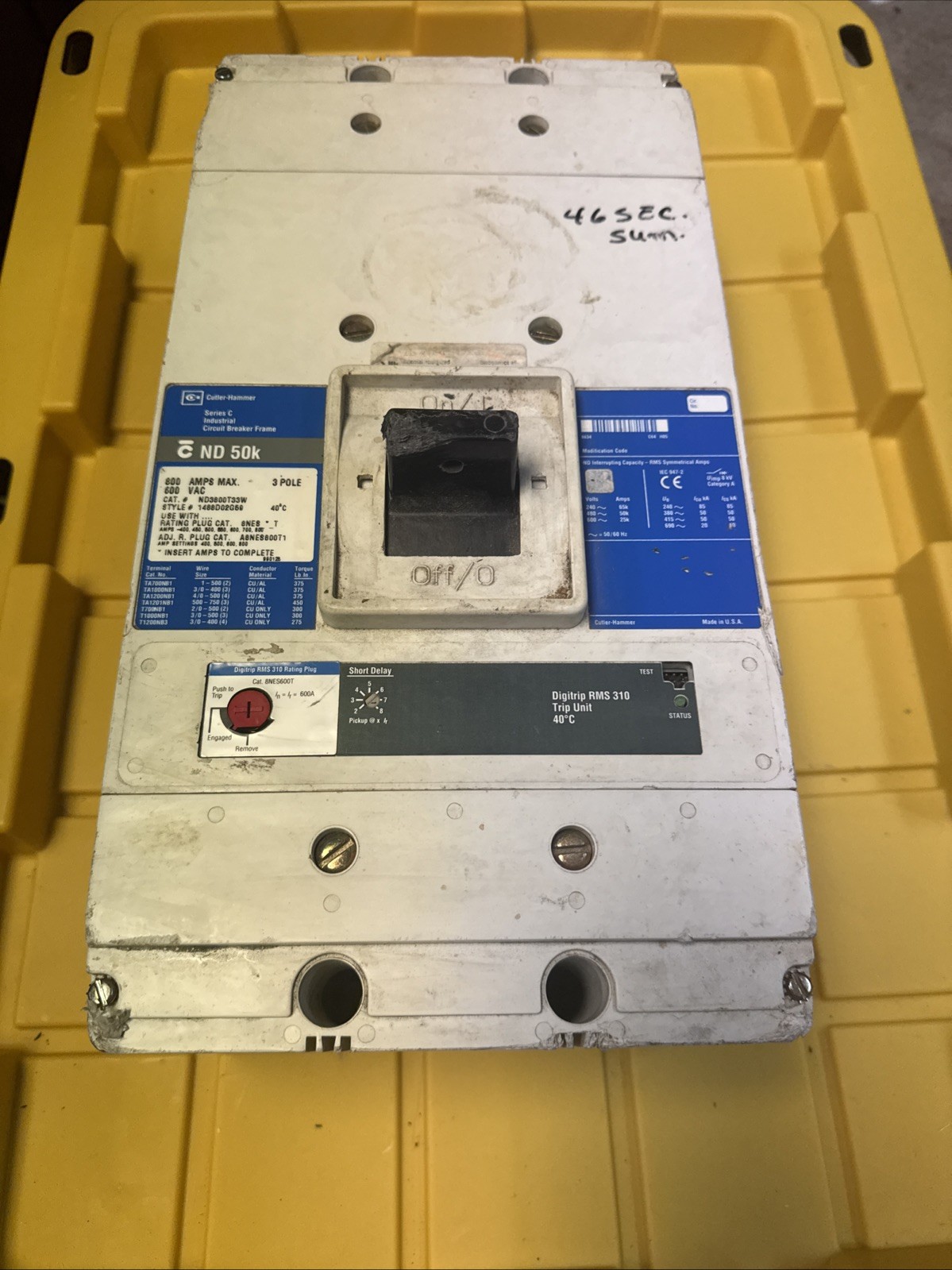 Eaton Cutler ND ND3800T33W 3 Pole 800 Amp 600V Circuit Breaker