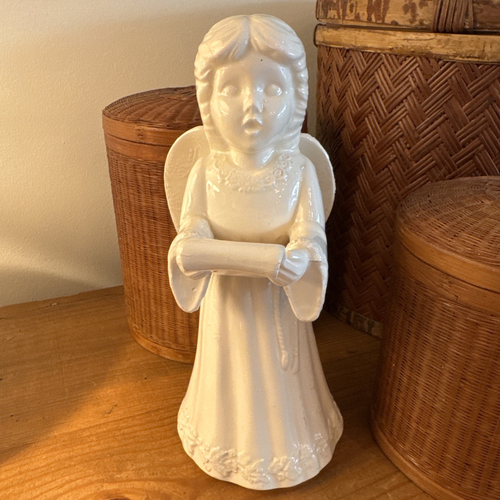 Vintage 1987 Scioto Ceramic Angel Christmas Tree Topper White Glaze 9”