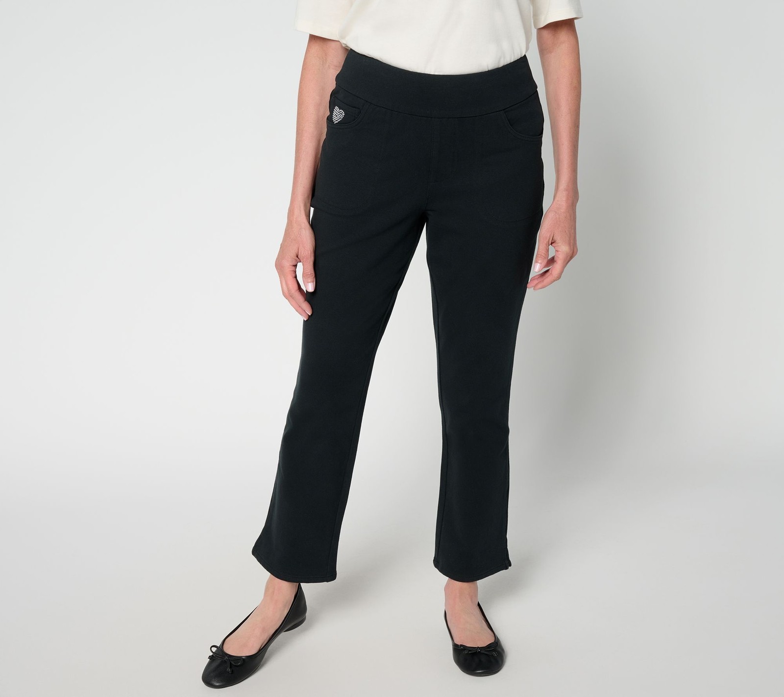Quacker Factory Women\'s Pants Sz XL DreamJeannes Flat Waist Black A696902
