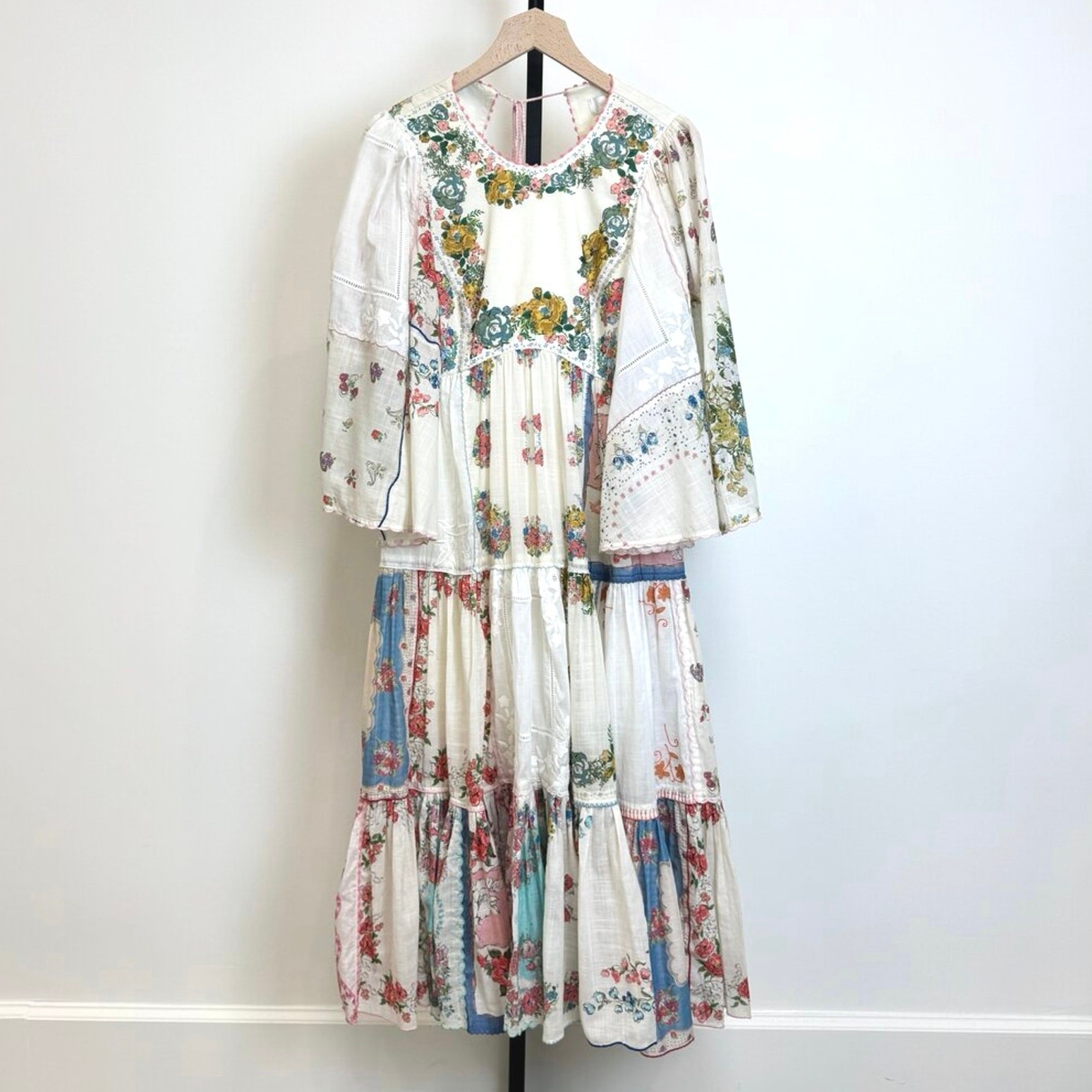 ZIMMERMANN Clover Floral Patched Midi Dress 3 Open Back Blouson Puff Sleeves